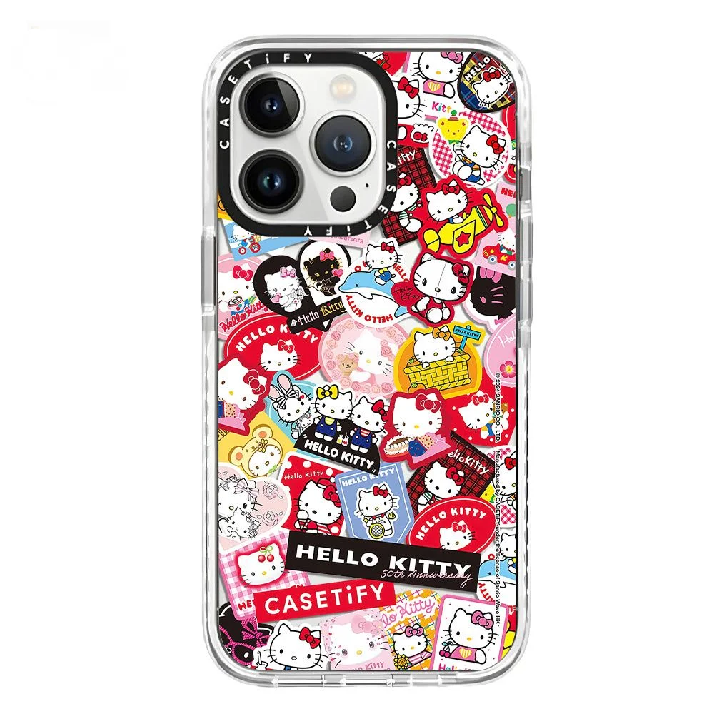 Sanrio Hello Kitty 50th Anniversary Sticker Phone Case All-Inclusive Painted Soft Protective Case for iPhone  12 13 14 15 ProMax