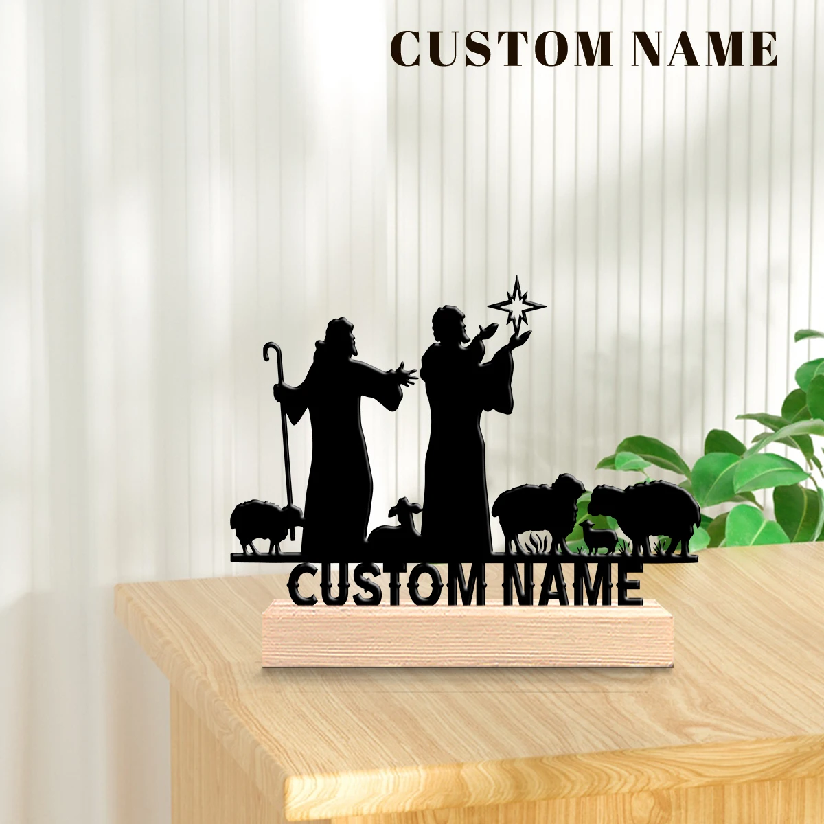 1pc Customized Wrought Iron Desktop Ornaments Custom Name With Wooden Base Home and Office Decorations,Christmas Gifts