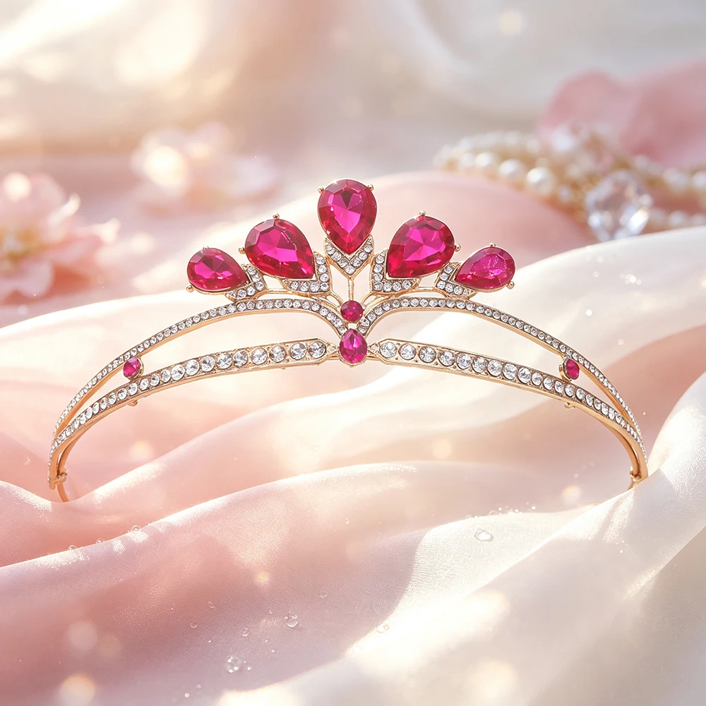 Baroque Y2K Colorful Waterdrop Crown Luxury Shining Crown Bridal Wedding Birthday Party Princess Dress Sweet Playful Headwear