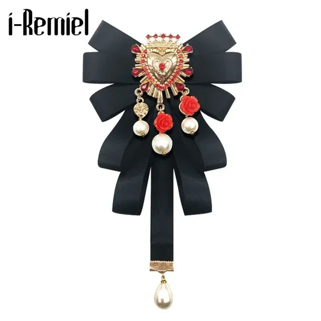 Moda New Vintage Court Fabric Pearl Bow Broszka Krawat RetroWalking Show Kołnierz Kokardka Szpilki i broszki dla kobiet Akcesoria