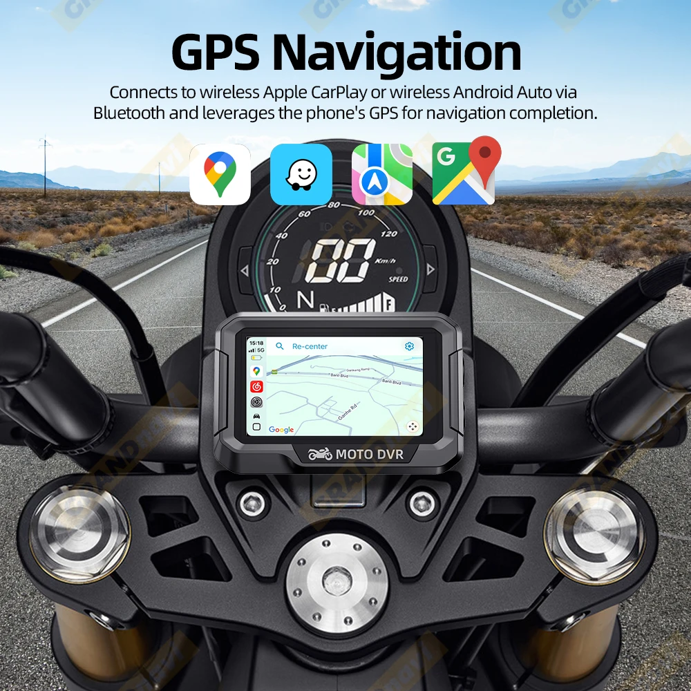 المحمولة 3.4 بوصة دراجة نارية لتحديد المواقع والملاحة اللاسلكية Carplay أندرويد السيارات DVR محرك مسجل موتو مراقب واي فاي IP67 مقاوم للماء