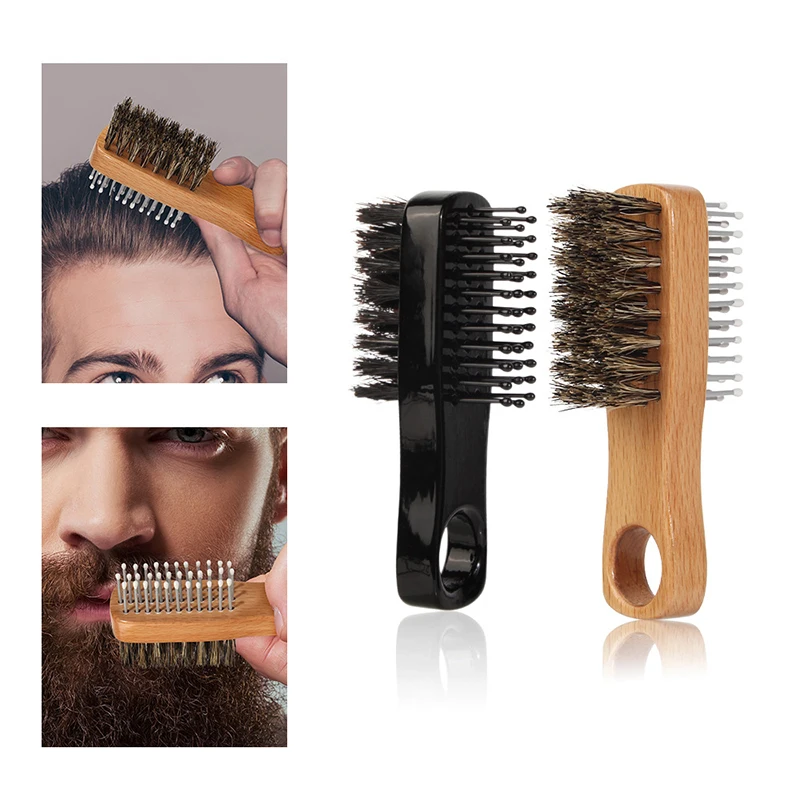 1PCS Men Boar Bristle Hair Brush Natural Wooden Wave Brush For Male Beard Hairbrush Dual-Purpose Double-Sided Beard Brush