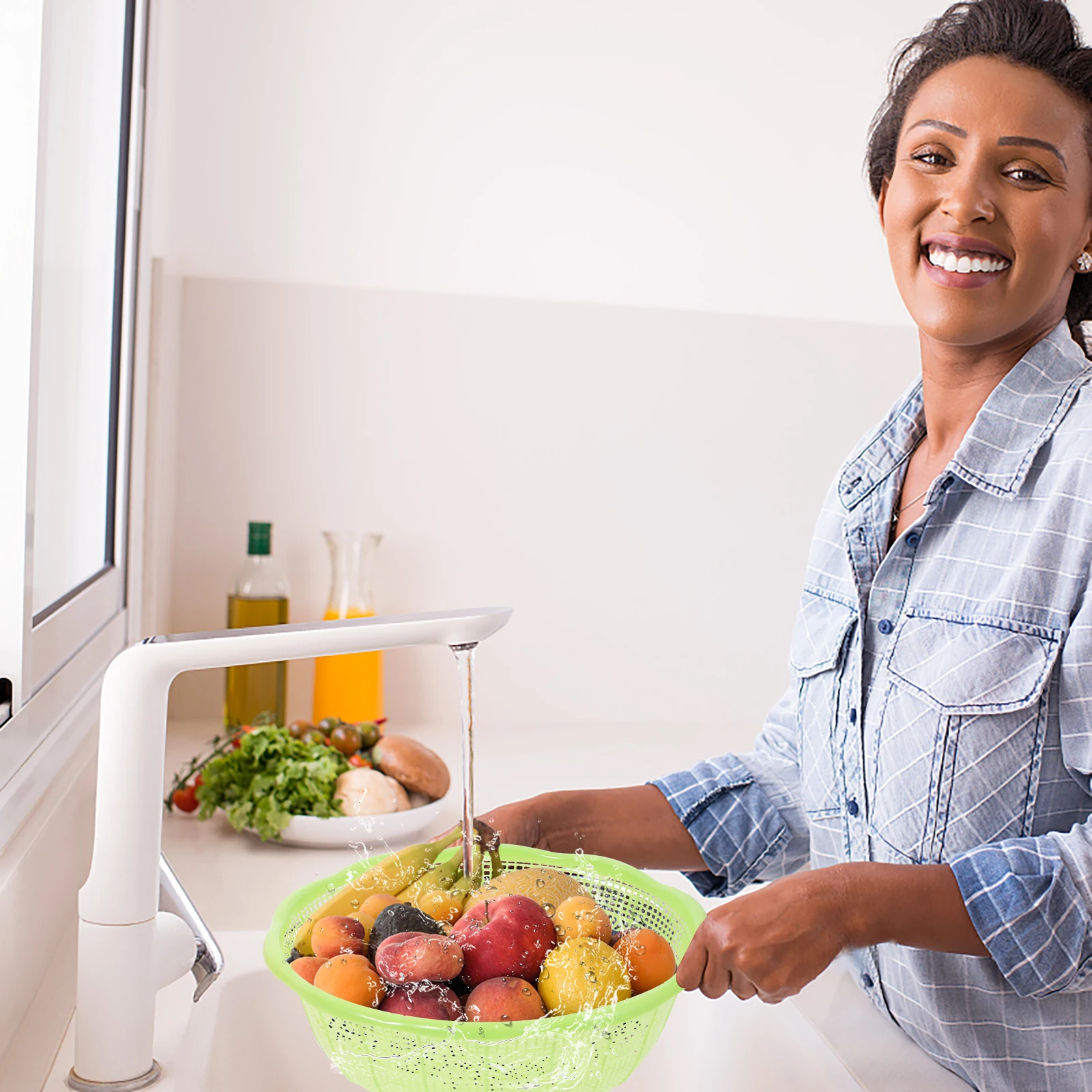 

4pcs Rice Basin Set Plastic Colander Fruit Rice Washing Pot Vegetable Basket Kitchen Tool Washing Bowl Set Strainer