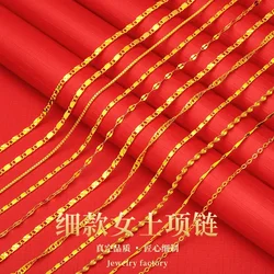 100% plated real 999 gold 18k necklace colorful fashion water ripple 999 bamboo link bone chain fine women's 24k for women's GIF