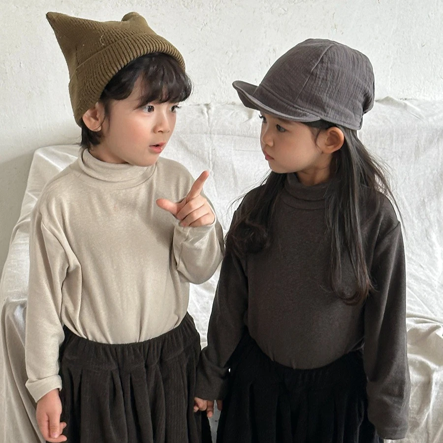 

2025 Autumn Kids Long Sleeve T-Shirt Soft Cotton Half Collar Top Unisex Toddler 1 To 8 Years Casual Children Pullover