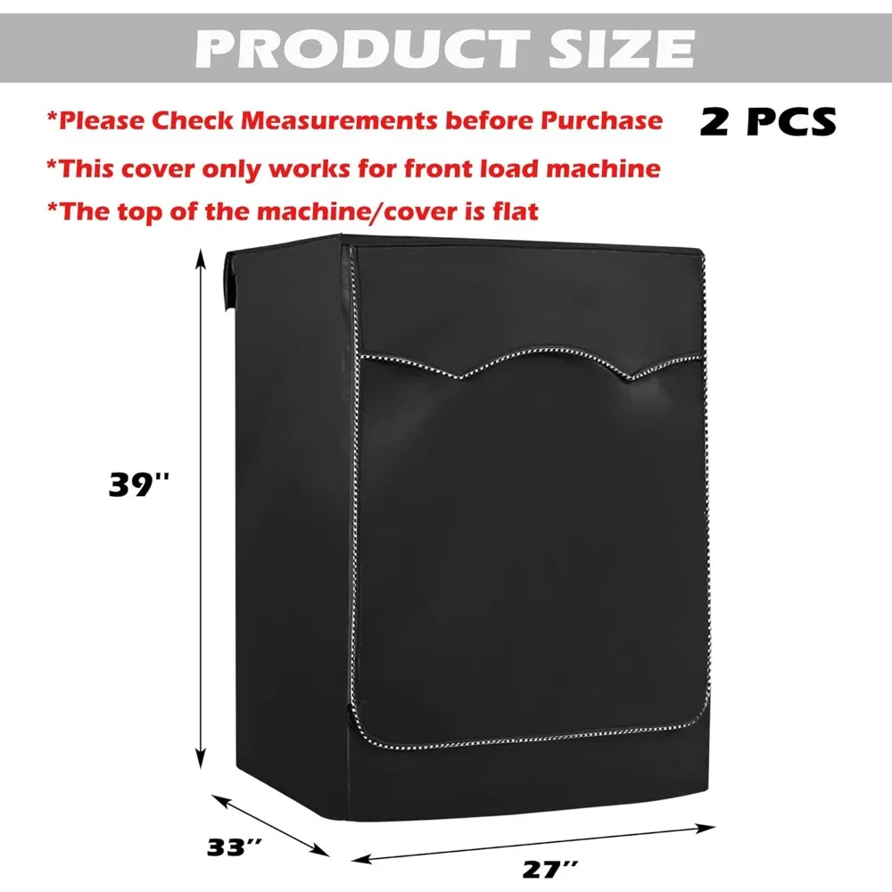 غطاء مجفف غسالة مقاوم للماء، 27 × 33 × 39 بوصة، بوليستر أسود مقاوم للغبار لآلات التحميل الأمامي