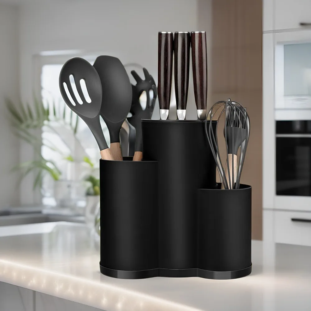 

Household Universal Knives Holder Plastic Black/White Kitchenware Drain Rack 2/3 Grid Flatware Storage Box Spoon
