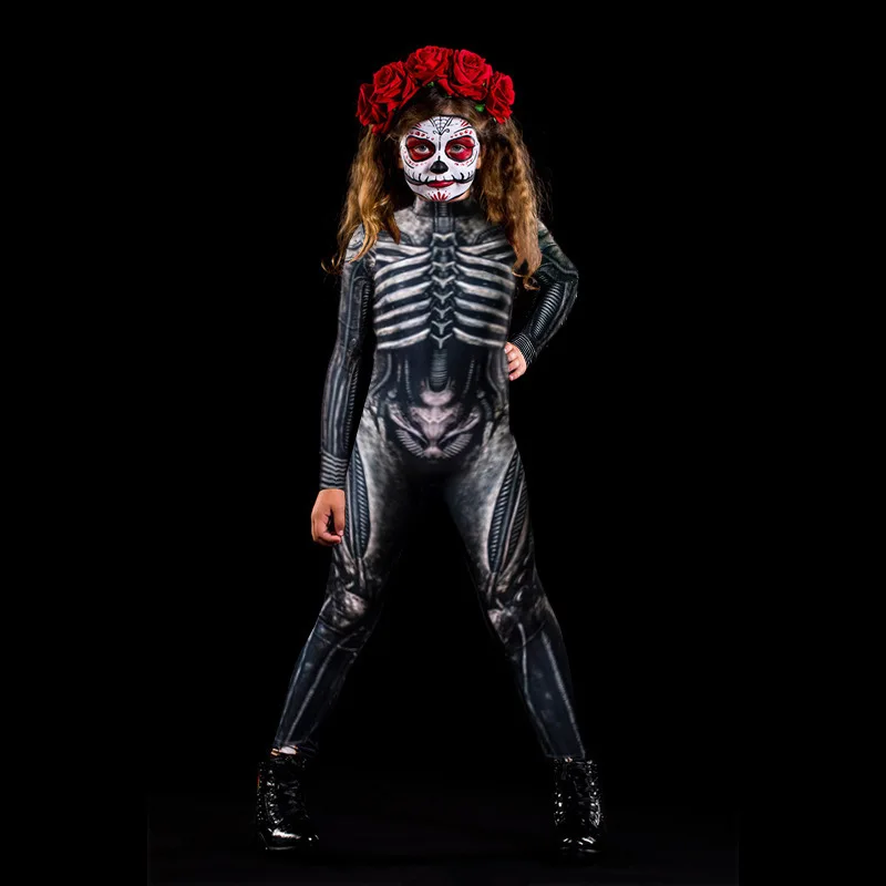 Girl Halloween Devil Child Cosplay Skeleton Jumpsuits Ghost Specter Jumpsuit Carnival Party Performance Kids Costume