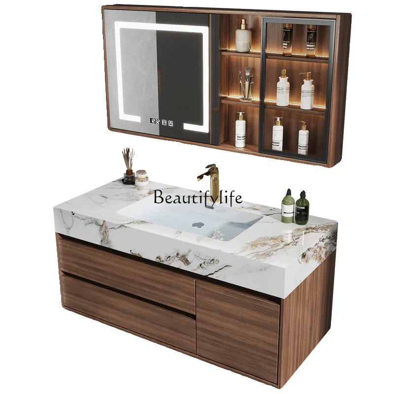 

Light luxury rock slab seamless ceramic integrated basin bathroom cabinet combination washstand toilet