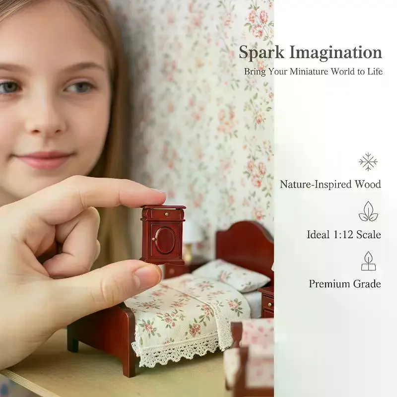Miniature Simulation Redwood Bedside Cabinet 1Pcs Dollhouse Storage Furniture for Kids Doll Play Scene Decoration
