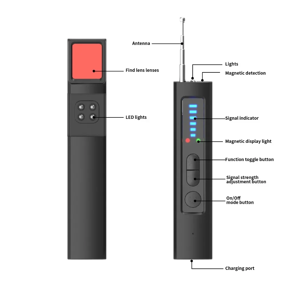 Hidden Camera Detector, Infrared Scanning, GPS & Eavesdropping Detection, Adjustable Sensitivity, for Hotel Car Room Privacy