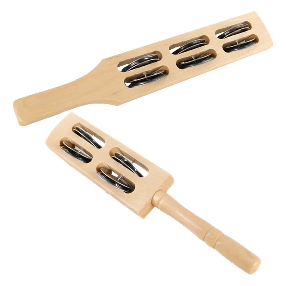 

2Pcs Wood Metal Jingle Bells Shaker Toddler Percussion Instrument Music Enlightenment Hand Bell Sticks with Bells