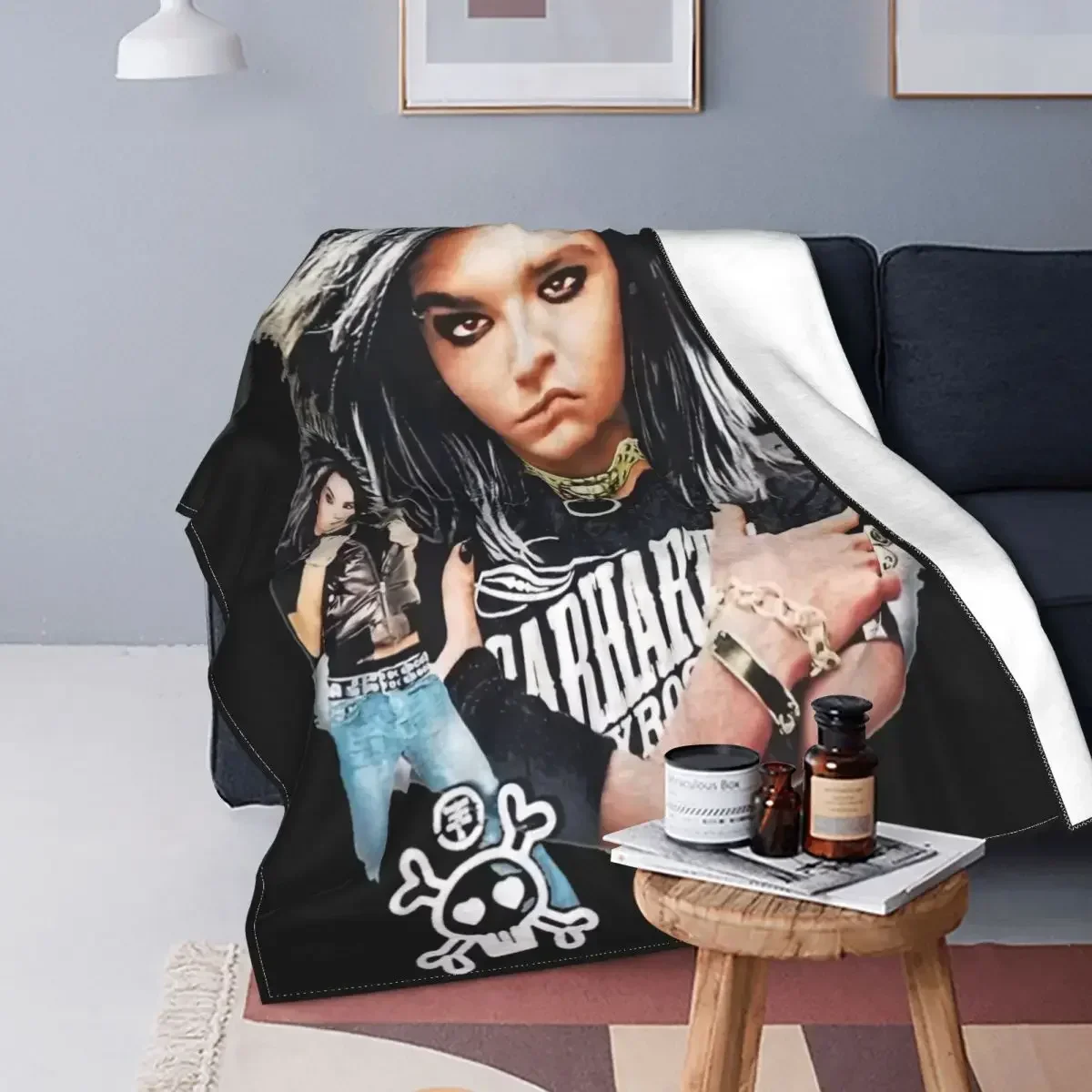 Bill Kaulitz Tokio Hotel Knitted Blankets Flannel Rock Metal Band Lightweight Thin Throw Blankets for Bed Bedroom Quilt