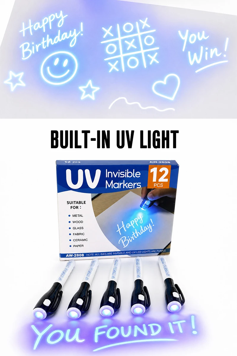 12 Stück UV-Licht unsichtbare Marker, verschwindende Tinte, Schreibstift, verstecktes Notizwerkzeug, Kunst, Kreation, DIY, Basteln, universelles Bürobedarf – Detail 4