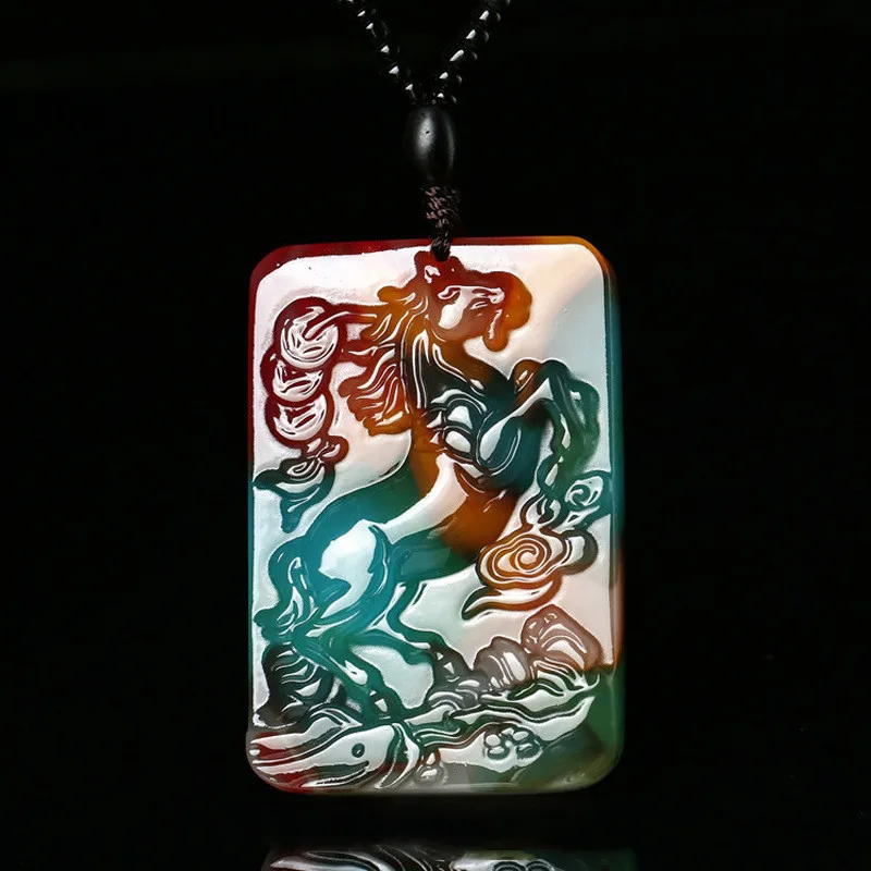 Xinjiang Gobi Color Jade Zodiac Horse Pendant for Men and Women Lucky Flying Horse Pendant Natural Color Random Delivery