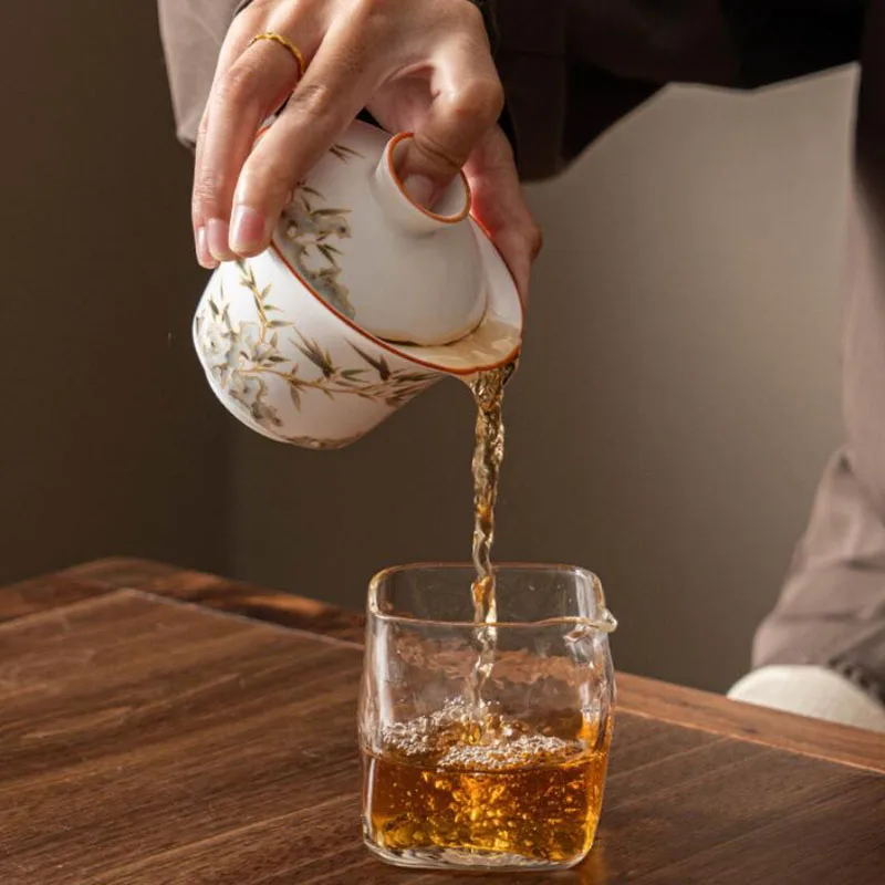 Chinese Style Ceramic Tea Tureen Tea Cup Peace Bamboo Tea Infuser Bowl Household Drinking Accessories Kitchen Teaware