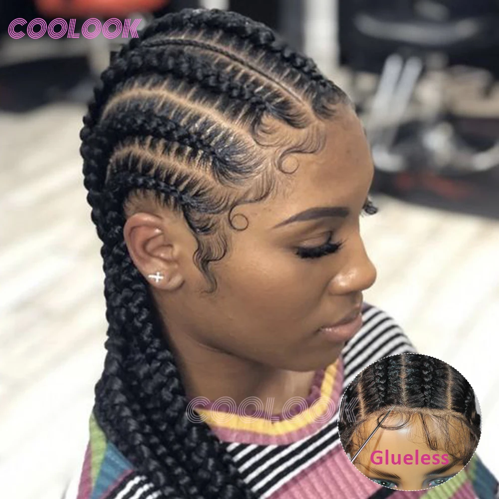 كامل الدانتيل شعر مستعار مضفر غلويليس كورنو الضفائر شعر مستعار الاصطناعية Knotless شعر مستعار مضفر للنساء السود جديلة الدانتيل شعر مستعار أمامي الأفريقي #1