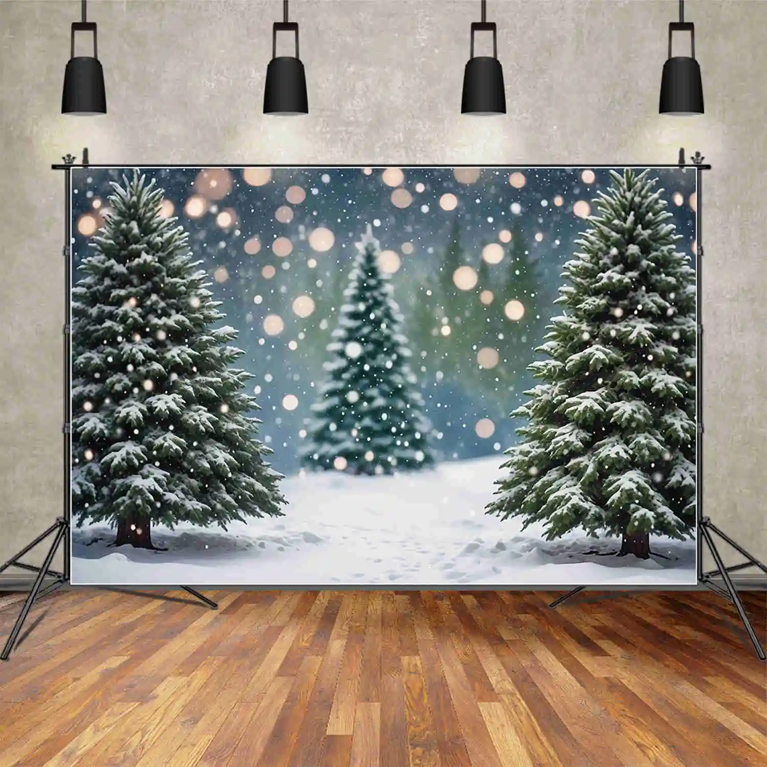 MOON.QG Christmas Pine Trees Backdrops Children Winter Outdoor Snow Forest Backgrounds Custom Party Decoration Photo Shoot Props