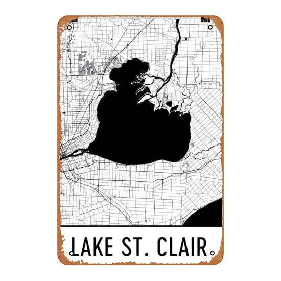 Tin Sign Vintage Lake St. Clair Michigan, Lake St. Clair Mi, Detroit Art, Detroit Decor, Map, Detroit Map, – P sign