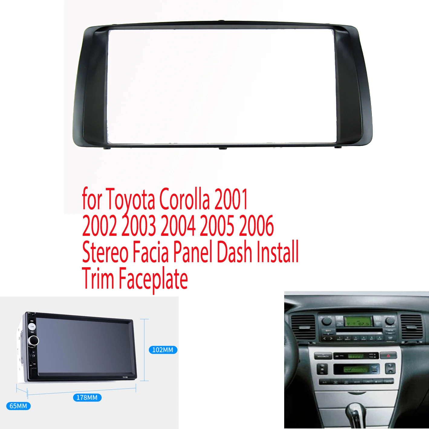 Kit de moldura de rádio fascia 2 din para toyota corolla 2001 2002 2003 2004 2005 2006 painel facia estéreo painel instalação guarnição placa frontal