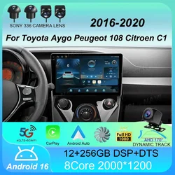 Android 16 Car Radio For Toyota Aygo Peugeot 108 Citroen C1 2016 - 2020 Auto Multimedia Player Stereo 4G WIFI Carplay 360 Camera