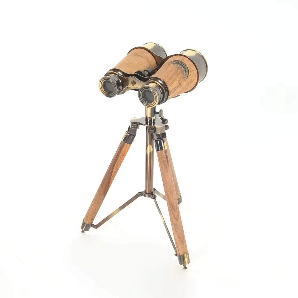 Handmade wood/brass binocular stand, vintage nautical home office decoration painting technology
