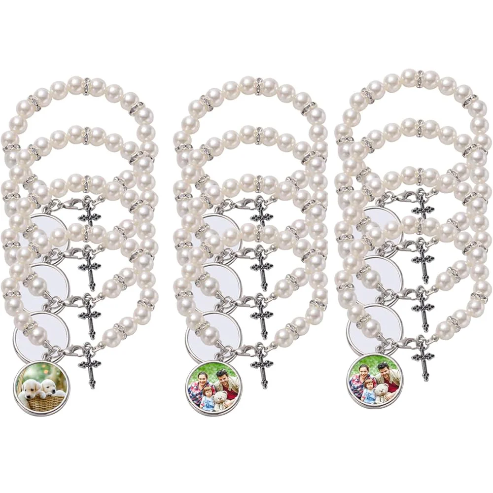 20pcs Sublimation Bracelets Cross Pendant Cute Rosary Beads Bracelets For Heat Transfer Print Photo Logo Custom Unique Gift