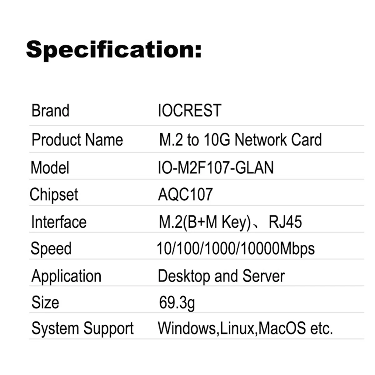 Imagem -06 - Placa de Adaptador Ethernet Iocrest Placa de Adaptador de Rede Lan M.2 de Porta Única 10 Gbase Gigabit Nic b Key Chave m 10g 2.5g 1000m Rj45 Aqc107