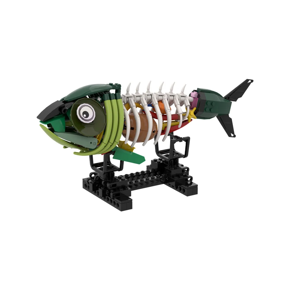 Moc zumbi peixe modelo blocos de construção horror osso peixe oceano animal tijolos criança brinquedos educativos design criativo presentes do dia das bruxas