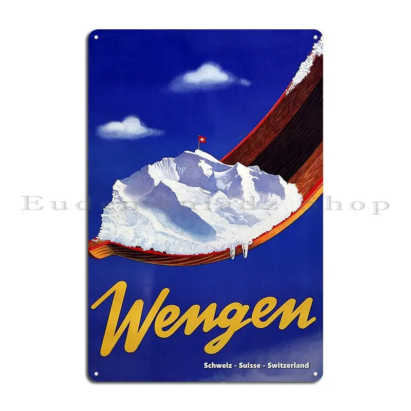 Switzerland 2022 Today Bernese Oberland Wengen Winter Sports Jackalopemaps Metal Sign Wall Mural Wall Customized Tin Sign Poster