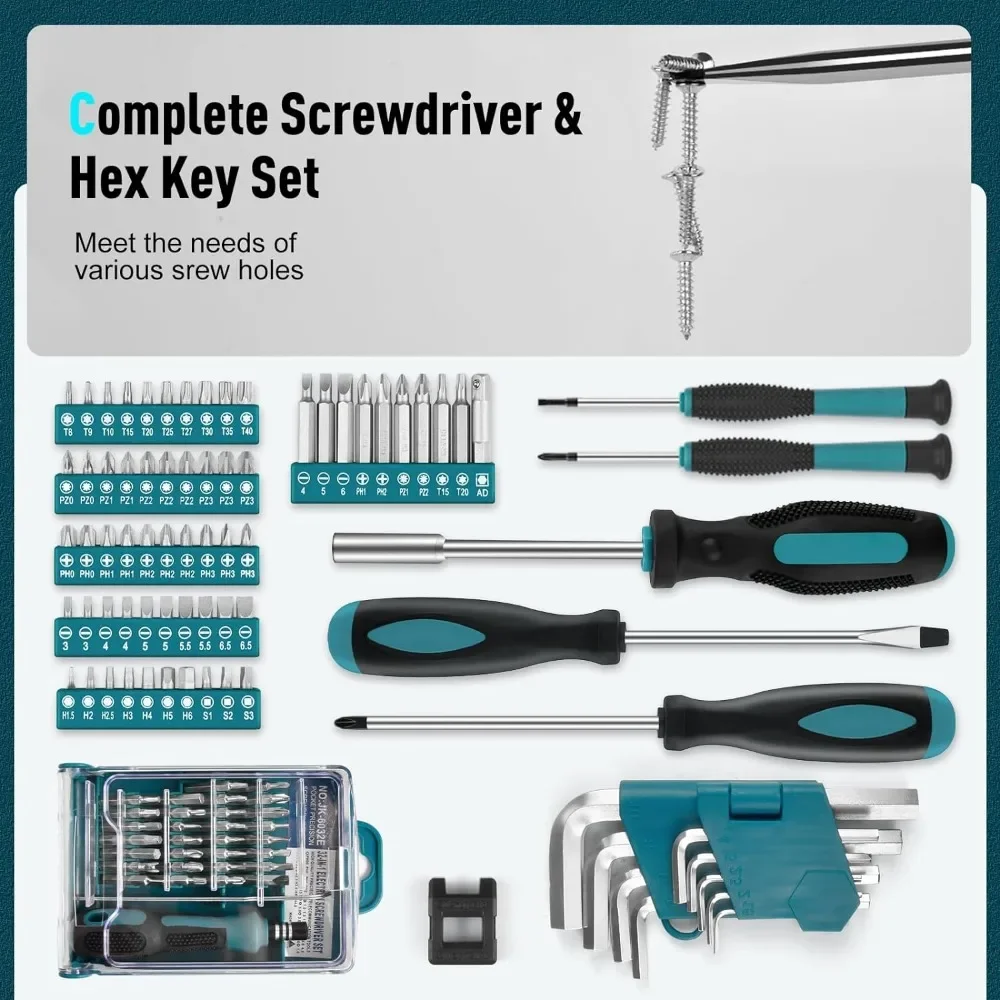 Household and Auto Repair Tool Set, Caixa de ferramentas básica geral, estojo de armazenamento, Home Tool Kit, portátil, completo, 379 pcs