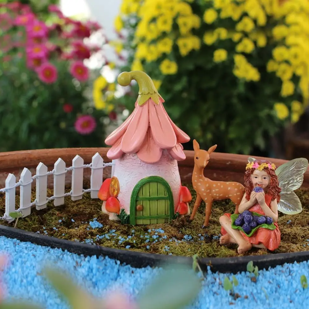 Adorno de hada elfo de resina, conjunto creativo de enchufe de Hada de las flores impermeable, artesanía, figurita en miniatura bonita, esculturas para el hogar, 4 Uds.