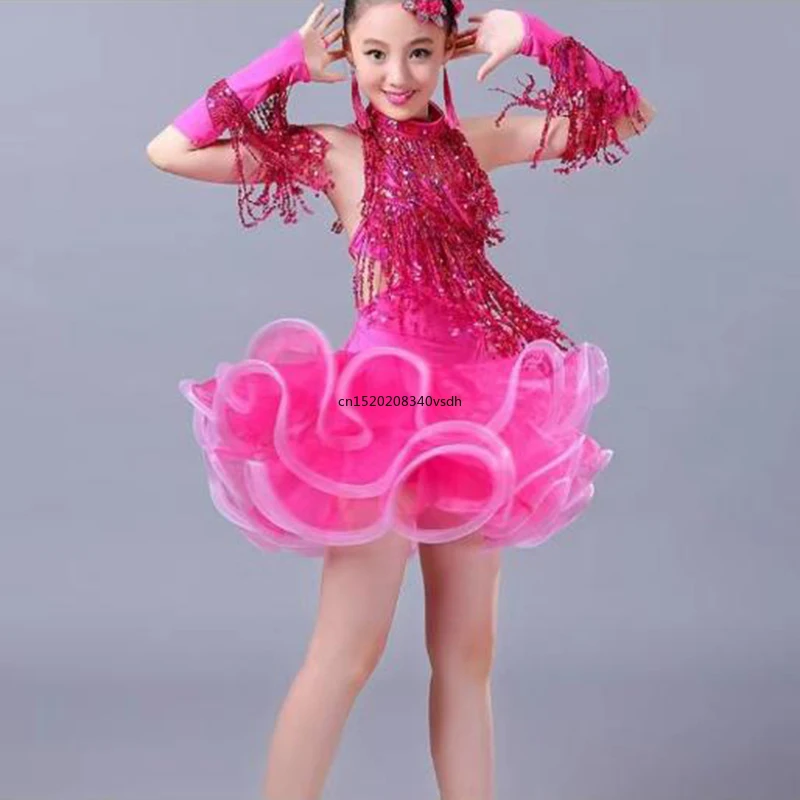 Costume de danse latine pour enfants, costumes de compétition à paillettes pour filles, vêtements de spectacle de danse pour filles