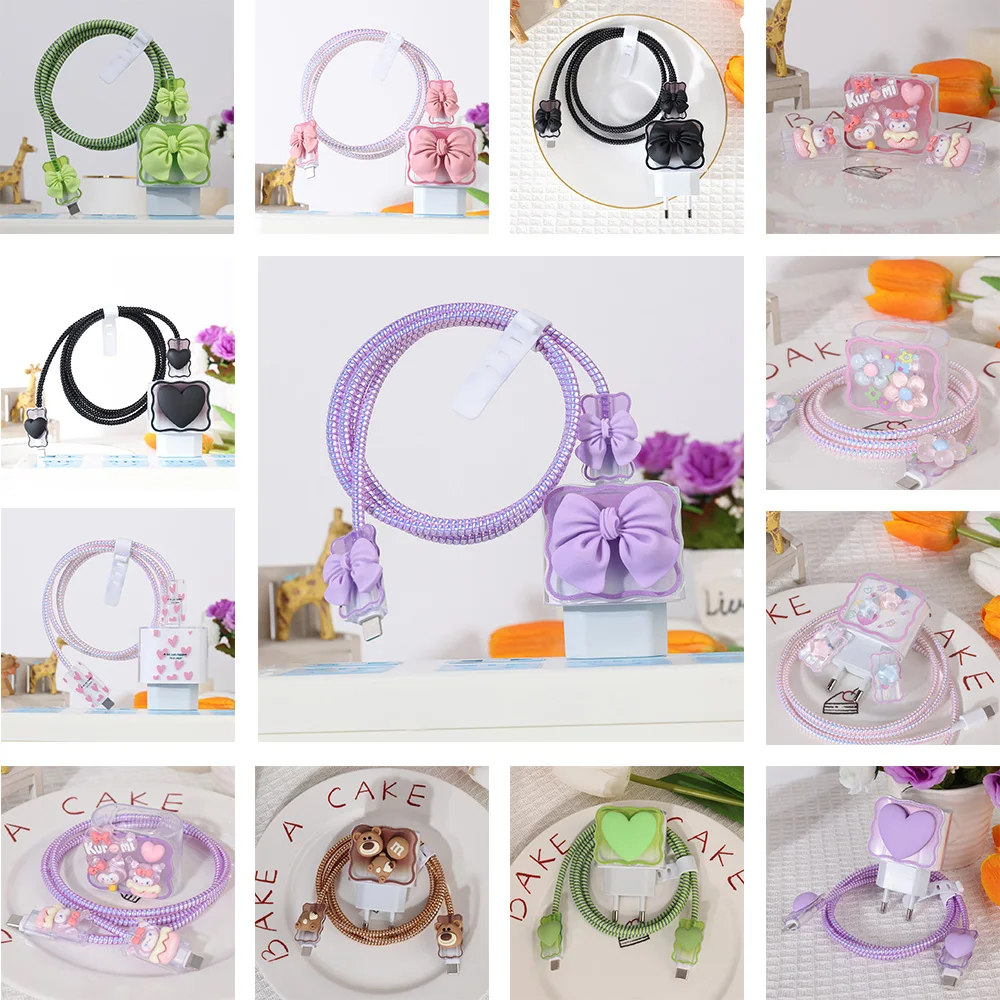 New Cartoon Charger Data Cable Case Protector and Winding Kit for Apple 20W Fast Charger Adapter Phone For EU Charger