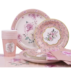 Vintage Floral Party Supplies Tableware Flower Paper Plate Cup Napkin Bridal Shower Wedding Birthday Decoration Garden Tea Party