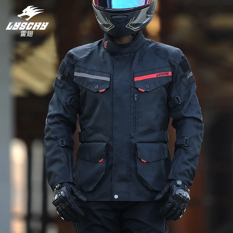 

LYSCHY Classic Long Motorcycle Riding Jacket 2-in-1 Removable Warm Lining Waterproof Cold CE Guard Crash Riding Jacket