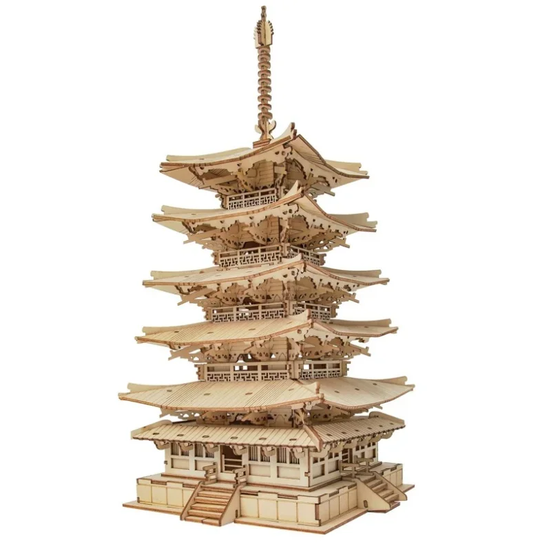 

Robotime пятиэтажная Pagoda 3D головоломка деревянные наборы для рукоделия DIY модель строительный комплект лучший подарок для детей и взрослых
