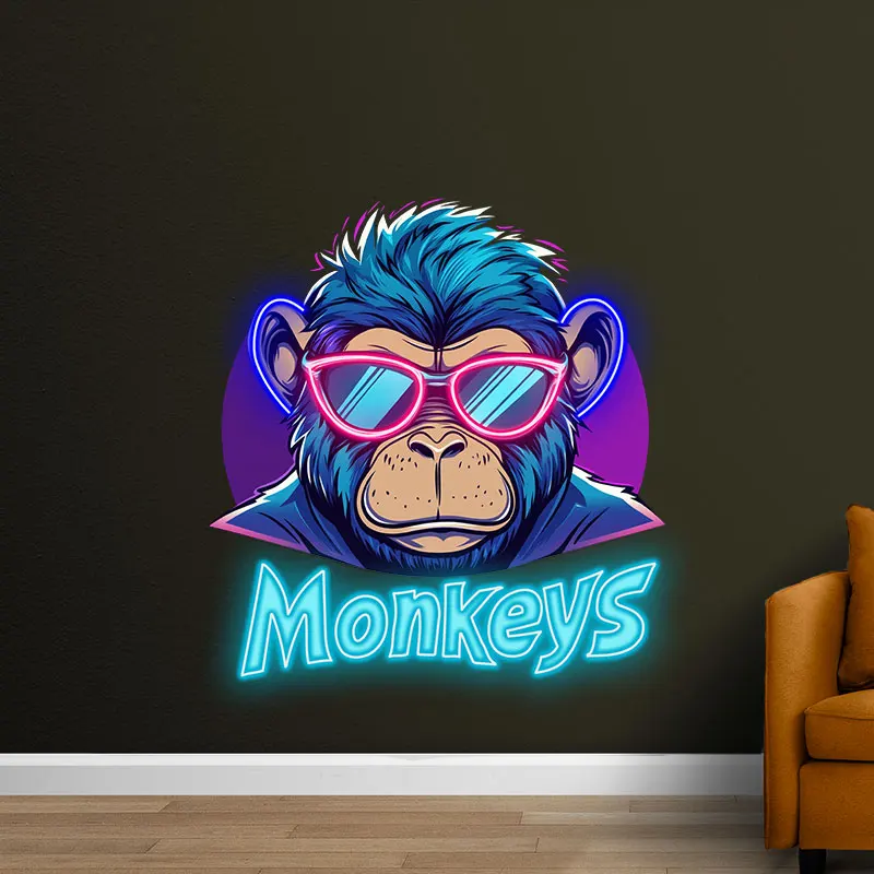 Toysign Cool Monkey with Sunglasses Neon Sign - Funky Wall Art, Perfect for Game Room Decor, Unique LED Poster for a Modern Look