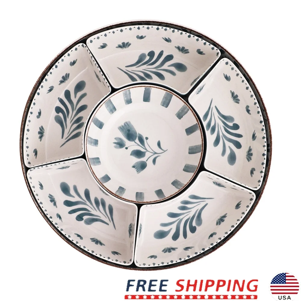 

Bamboo Melamine Chip and Dip Tray Lightweight Dishwasher Safe Serving Tray Snacks Appetizers Parties Indoor Outdoor Use