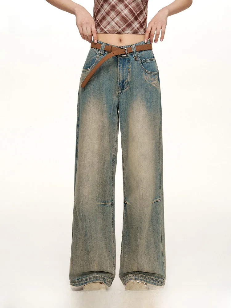 

Джинсы Liilou с заклепками, винтажные потертые свободные джинсы с высокой талией и широкими штанинами, хлопковые эластичные джинсы для женщин, весна-осень