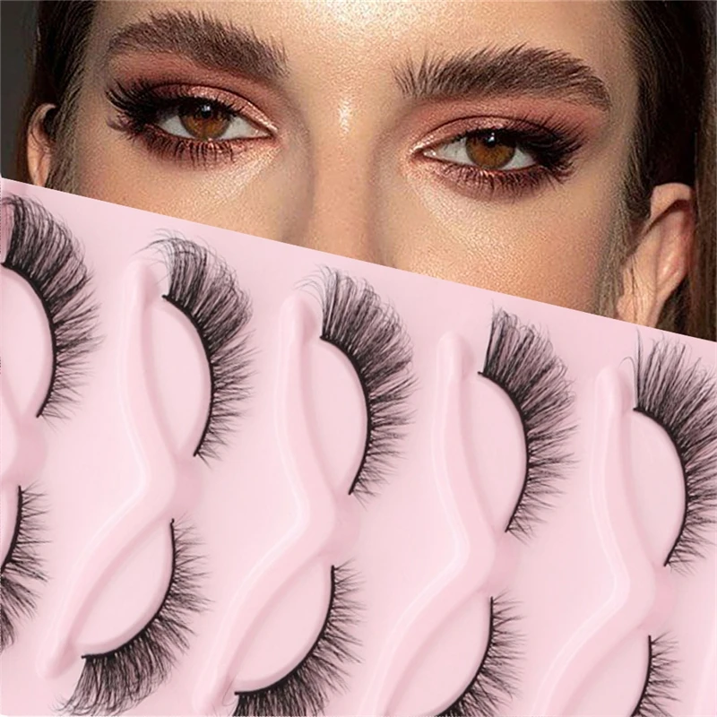 5 Pairs/Tray  Cat Eye contour wispy natural long  not fall apart fox Winged thin band cotton stalk strip eyelash