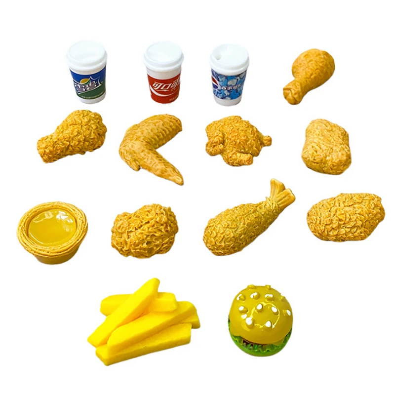 5/10 Stuks Willekeurige Poppenhuis Voedsel Decoraties Gebakken Kip Burger Frietjes Drinken Set Poppenhuis Accessoires Fantasiespel Speelgoed