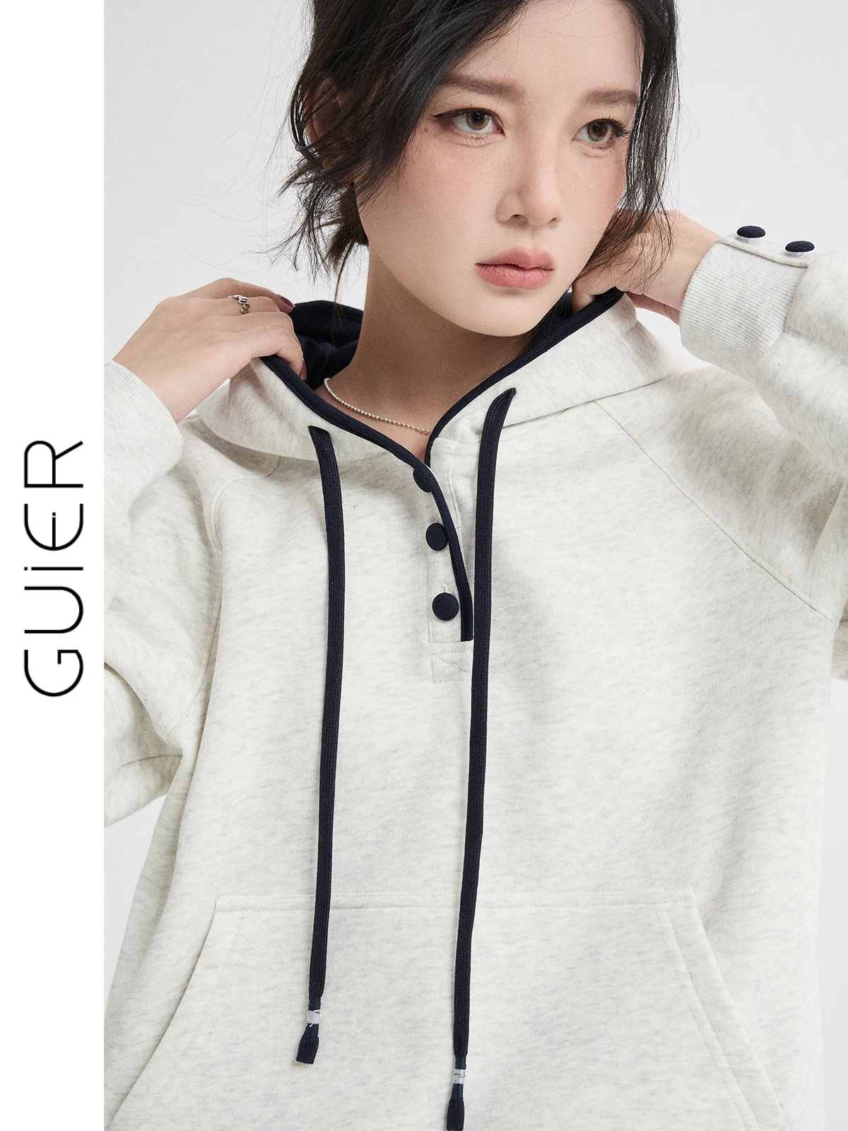 

Женская толстовка с капюшоном на молнии, свободного кроя, повседневная, спортивная, с цветными вставками, на пуговицах, с длинными рукавами, для девочек