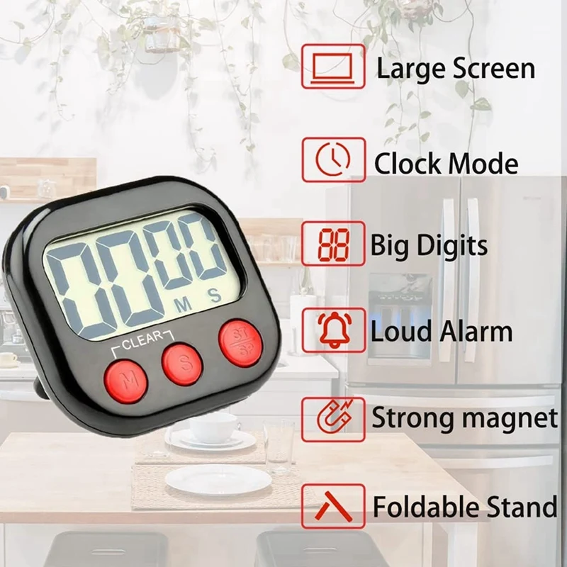 Hot 6X Kitchen Timer, Digital Visual Timer Magnetic Clock Stopwatch Countdown Timer, Large LCD Screen Display For Cooking