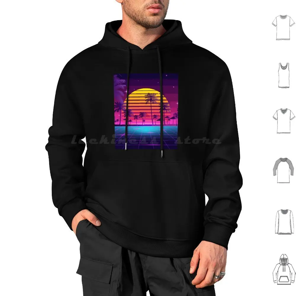 80S Sunset Synthwave Hoodie cotton Long Sleeve Synthwave Retrowave Dreamwave Sunset Beach Rad Retro Neon Vintage 80S 90S