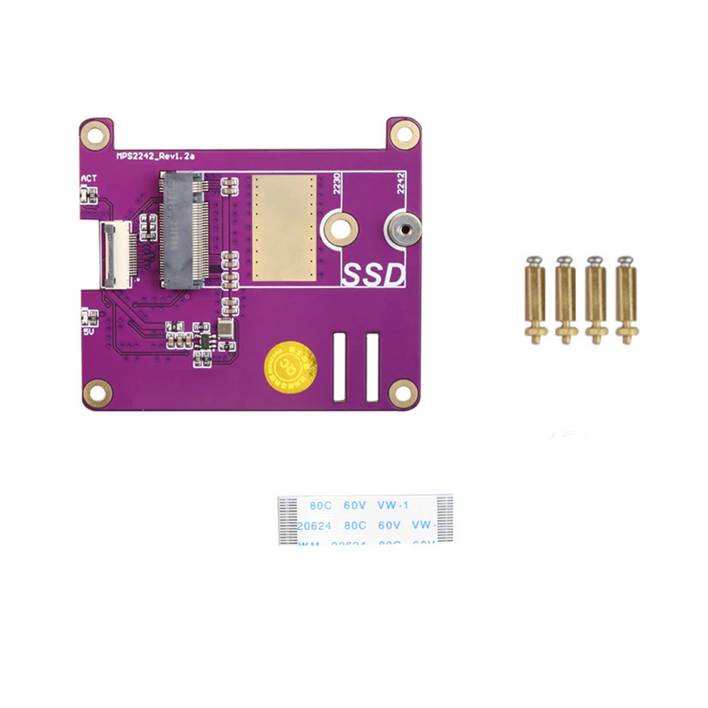 

MPS2242 for Raspberry Pi 5 Expansion Board Dedicated PCIE M.2 NVME SSD Solid State Drive Board HAT 2242 2230 Cle X1/Gen2/3 Modes