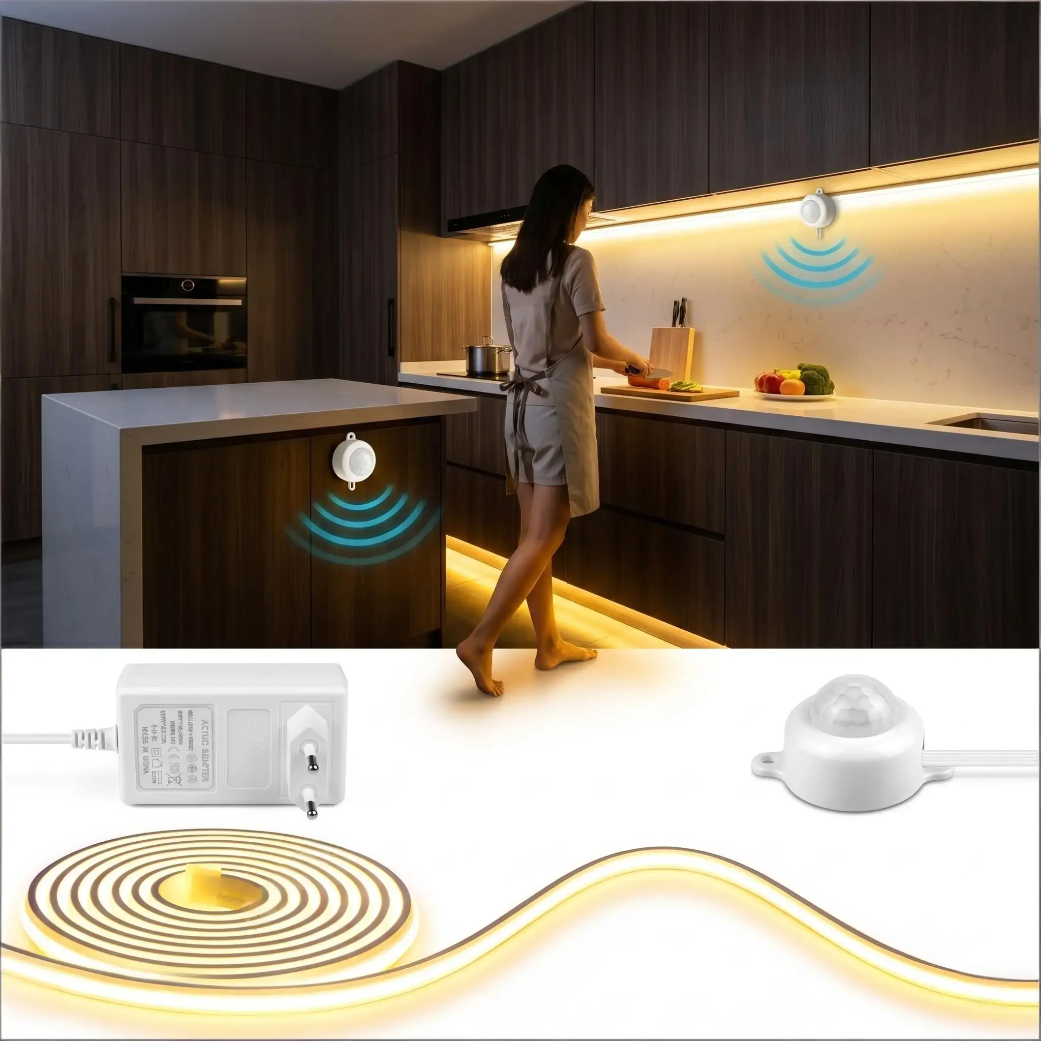 10M/5M/3M/2M Flexible Neon COB LED Strip Light Night Sensor Time Adjustable 20-360s Delay Silicone 9mm Width Cuttable Backlight