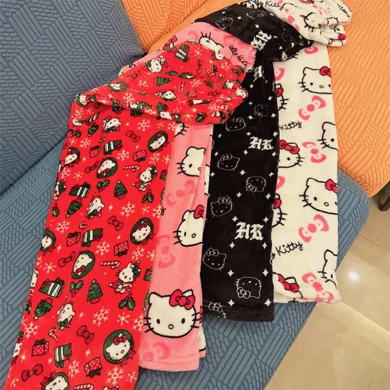 Verdicken Sie Hello Kitty Pyjamahose Sanrio Anime Fleece Doppelter elastischer Stoff Weiche Hose Damenhose Cartoon Geburtstagsgeschenk