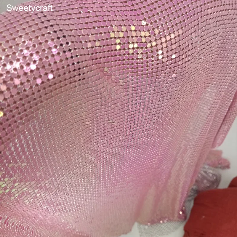 1pc 45*150cm Pink Red Iridescent Metal Mesh Fabric Metallic Sequin Fabrics For Home Decoration Curtains Cosplay Dress IY Sewing