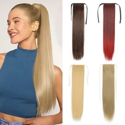 AZQUEEN 55CM Synthetic Long Straight Bow Tie Ponytail Brown Blonde Natural Horse Tail Hair Extensions  For Women